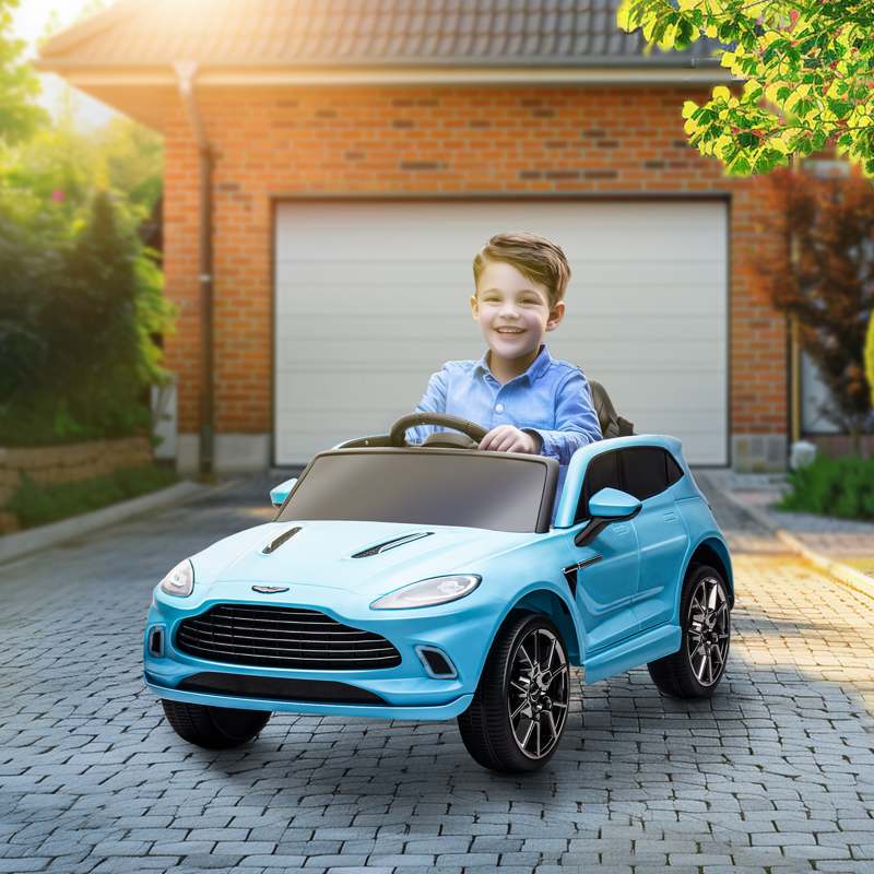 AIYAPLAY Aston Martin DBX Licensed Battery Powered Kids Electric Car, 12V Kids Ride on Car w/ Lights, Music Horn, Blue