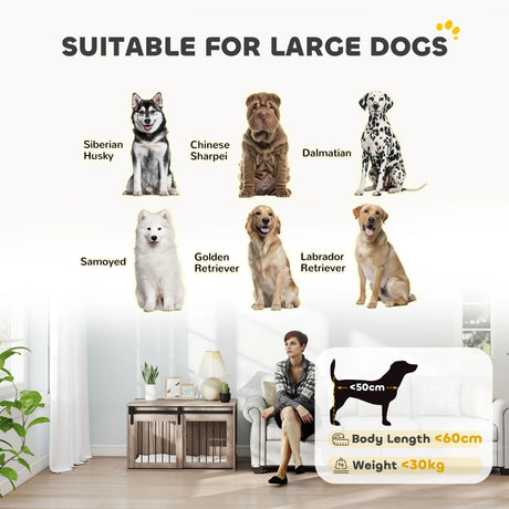 PawHut 98cm Dog Crate Furniture with Removable Cushion for Large Dogs - Brown