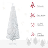 HOMCOM 6ft Unlit Artificial Christmas Tree, Pencil Slim Xmas Tree with Solid Stand and Realistic Branches, White