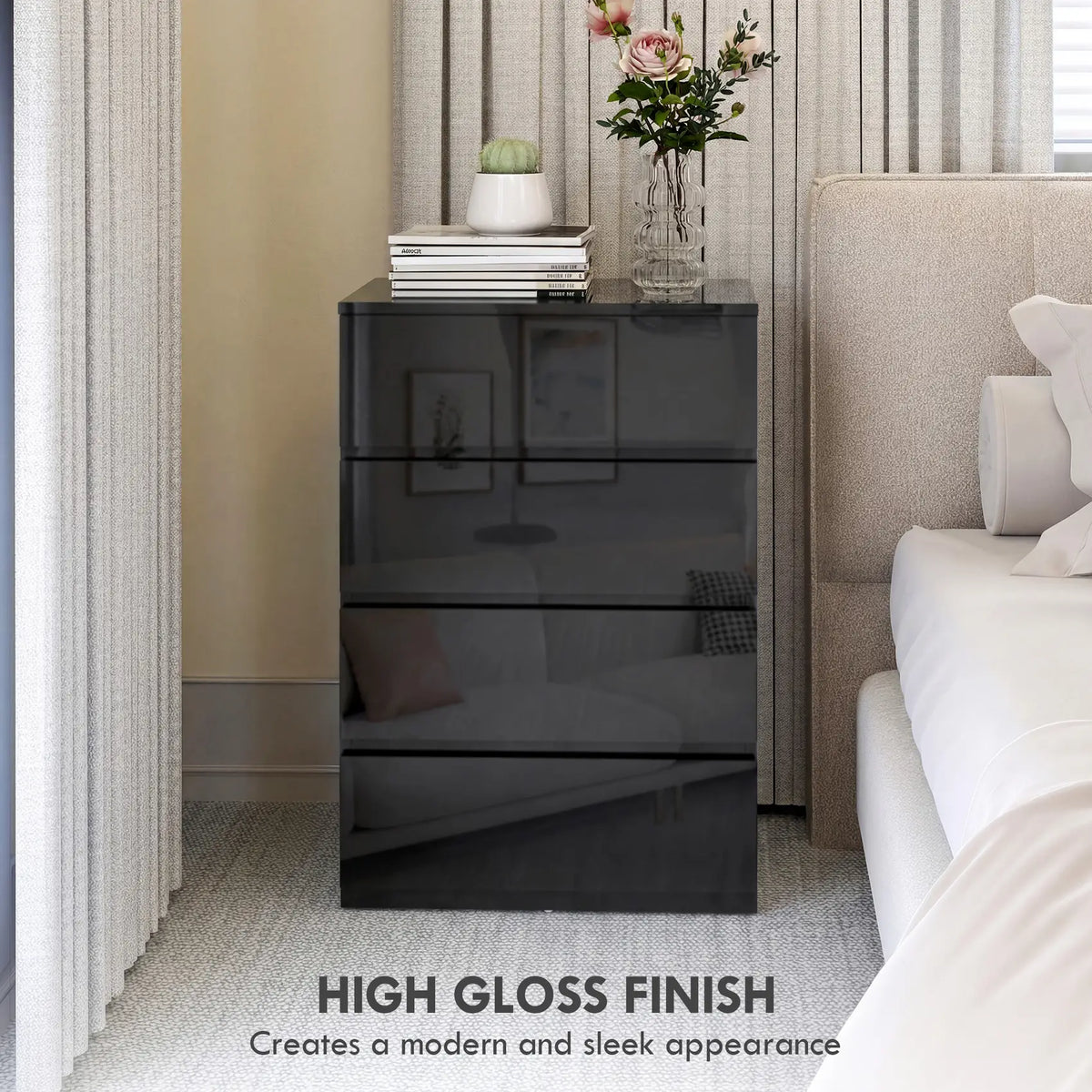 HOMCOM Chest of Drawers, 4-Drawer Storage Cabinets, Modern Dresser, Storage Drawer Unit for Bedroom