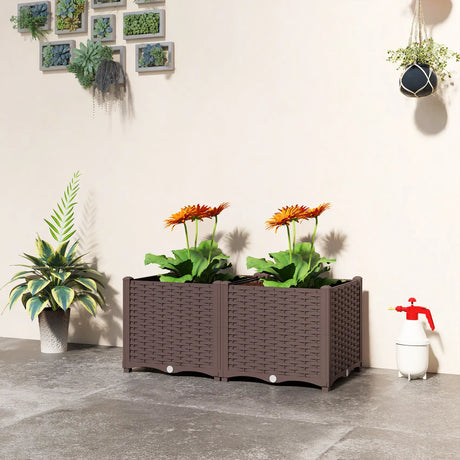 Outsunny Plastic Raised Garden Bed with Legs, Self Watering Elevated Planter Boxes with Drainage Holes and Plugs