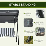 Outsunny 3 Seater Garden Swing Chair, Outdoor Swing Chair with Adjustable Canopy, Mental Frame & Cushions, Grey