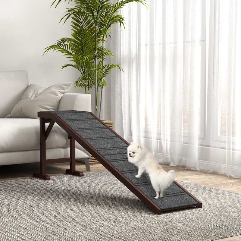 PawHut Pet Ramp for Dogs Cats  Non-Slip Carpet Top Platform - Brown & Grey