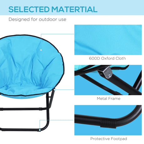 Outsunny Camping Moon Chair, Portable Folding Camping Chair for Adults with Wide Padded Oxford Seat for Outdoor Camp, Travel, Fishing, Beach, Blue