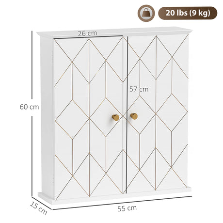 HOMCOM Bathroom Cabinet Wall Mounted, Bathroom Wall Cabinet Medicine Cabinet with 2 Doors, Adjustable Shelf, White