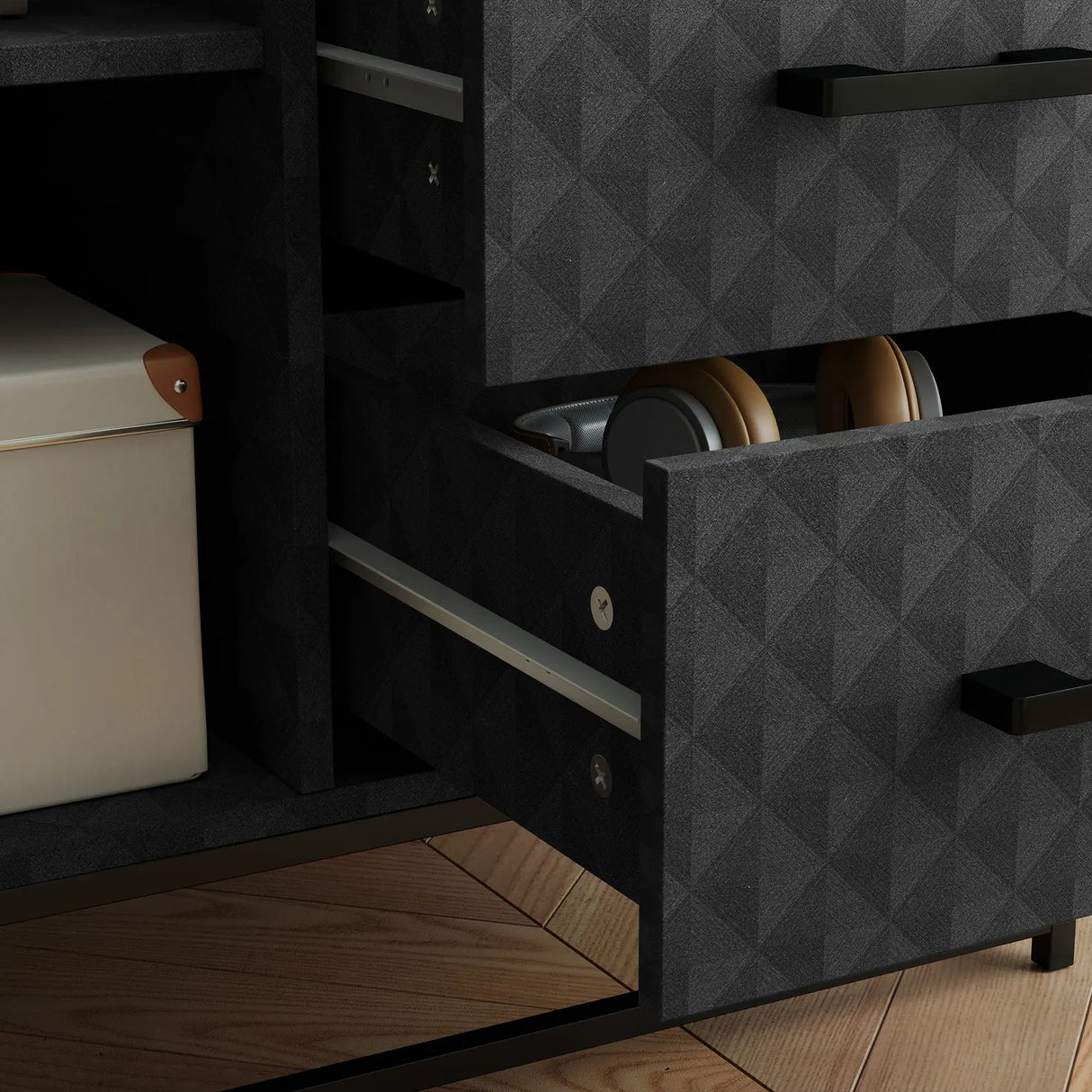 HOMCOM Sideboard with Adjustable Shelf, Freestanding Sideboard Storage Cabinet with Open Compartment and 2 Drawers, Black