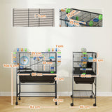 PawHut 3 Tier Large Hamster Cage on Wheels with 17 cm Deep Tray, Storage Shelf for Syrian, Gerbil, Rats