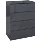 HOMCOM High Gloss Chest of Drawers, 4-Drawer Storage Cabinets, Modern Dresser for Bedroom, Grey