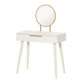 HOMCOM Modern Dressing Table with Round Mirror, Makeup Vanity Table with 2 Drawers for Bedroom, Living Room, White