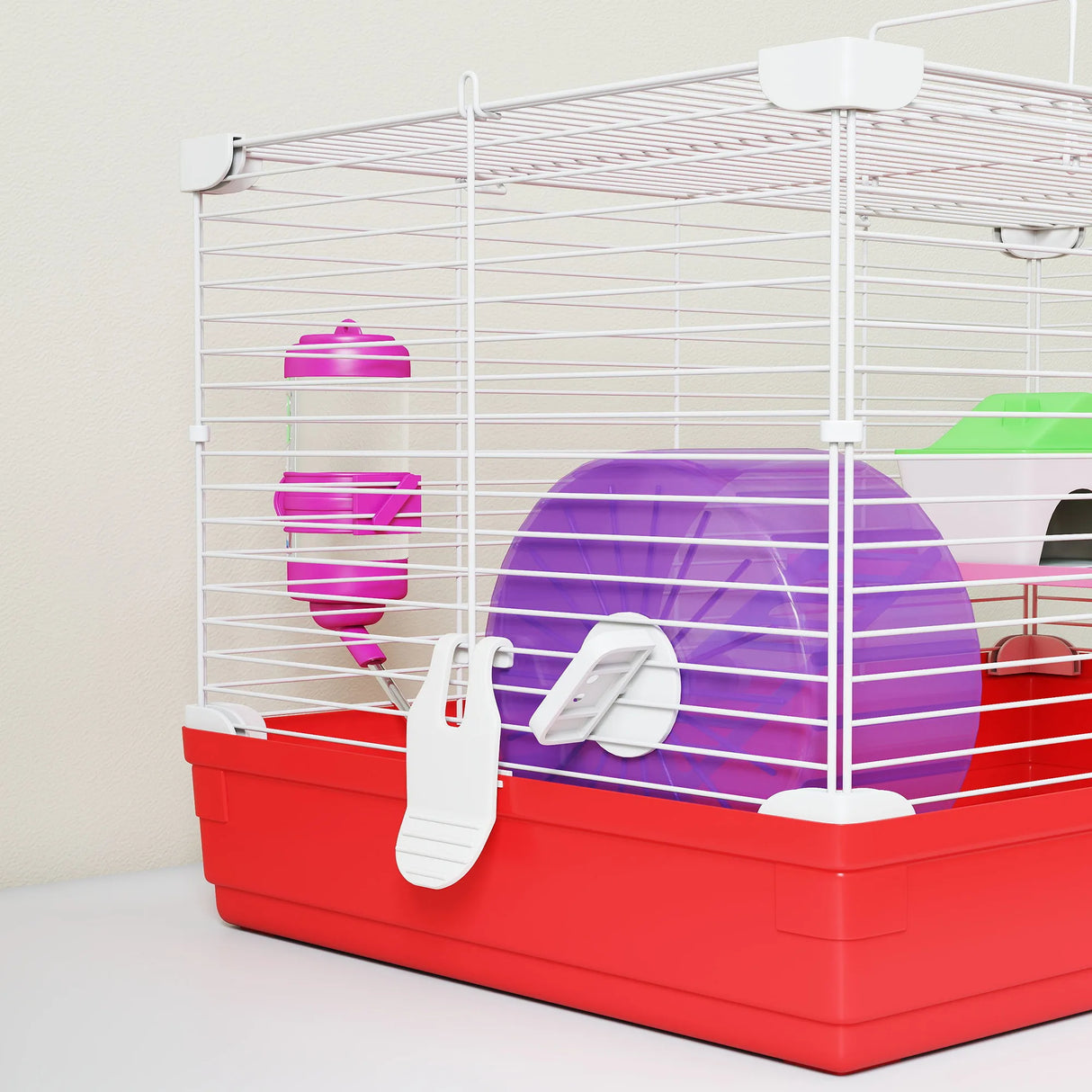 PawHut Hamster Cage, Small Gerbil Cage 2 Tiers Portable w/ Handle, Exercise Wheel, Water Bottle, Dishes