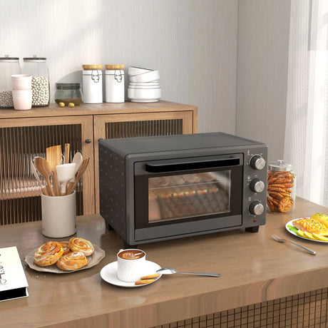 HOMCOM 21L Mini Countertop Oven, 100C-230C Adjustable Temp - Grey