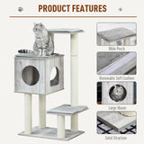 PawHut Cat Tree for Indoor Large Cats 113cm Kitten Tower Condo Jute Scratching Post Kitten Play House Activity Center Furniture