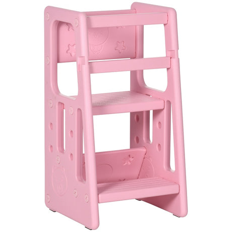 HOMCOM Kids Step Stool, Adjustable Standing Platform, Toddler Kitchen Stool, Pink