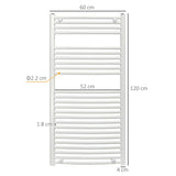 HOMCOM Curved Heated Towel Rail, Hydronic Bathroom Ladder Radiator Towel Warmer For Central Heating 600mm x 1200mm, White