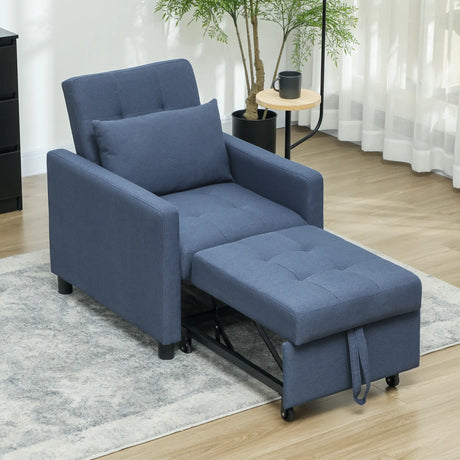 HOMCOM 3-In-1 Chair Bed, Convertible Sleeper Chair with Adjustable Backrest, Pillow and Footrest for Living Room, Blue