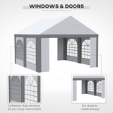 Outsunny 4 x 4m Galvanised Party Tent, Marquee Gazebo with Sides, Four Windows and Double Doors, for Parties, Wedding and Events