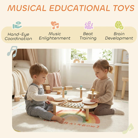 AIYAPLAY Baby Drum Kit, Wooden Kids Musical Instruments with Drums and Xylophone, Gifts for Girls Boys Birthday, Natural