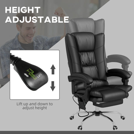Vinsetto High Back Vibration Massage Office Chair, Heated Reclining PU Leather Computer Chair with 135 Reclining Back and Footrest, Black
