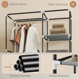 HOMCOM Fabric Wardrobe, Portable Wardrobe with 6 Shelves, 1 Hanging Rail, Foldable Closets, 103 x 43 x 162.5 cm, Light Grey