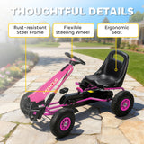 AIYAPLAY Kids Pedal Go Kart with Adjustable Seat, EVA Tyres, Manual Clutch, Brake, Go Kart for Kids 3-8 Years, Pink