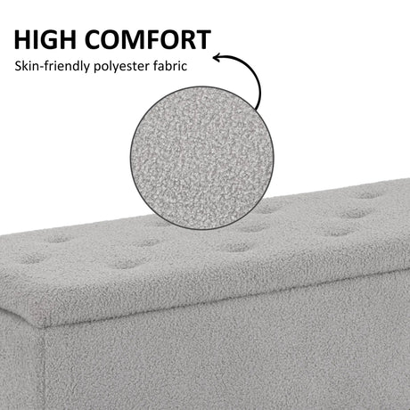 HOMCOM 57L Storage Ottoman, End of Bed Bench with Wooden Legs, Fabric Footstool for Living Room, Bedroom, 95 x 38 x 45cm, Grey