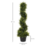 Outsunny 90cm/3FT Artificial Trees, Spiral Topiary Trees w/ Pot Set Of 2, Fake Indoor Greenery Plant Home Office Garden Decor Green