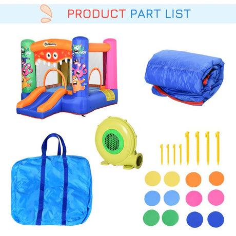 Outsunny Bouncy Castle Inflatable Basket Trampoline Slide Monster Design 180 x 250 x 175 (CM)