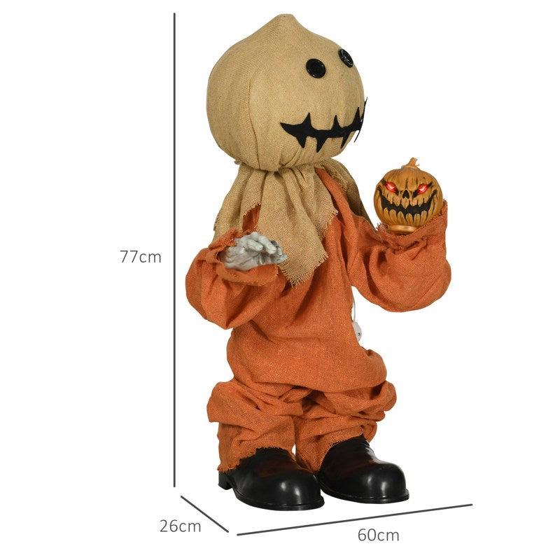 HOMCOM 77cm Halloween Scarecrow Decoration, Outdoor Activated Prop with Light Up Eyes, Sound Activated