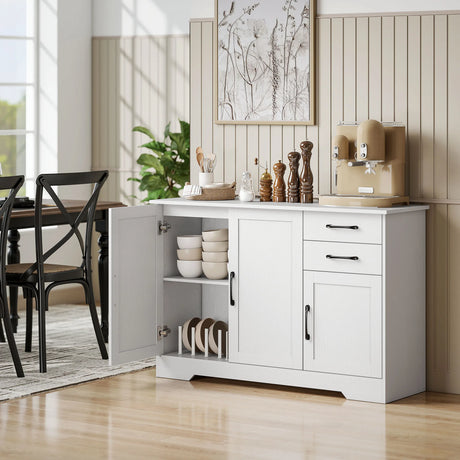 HOMCOM Sideboard with 2 Drawers Modern Storage Cabinet, Kitchen Cupboard with Adjustable Shelf and 3 Doors White