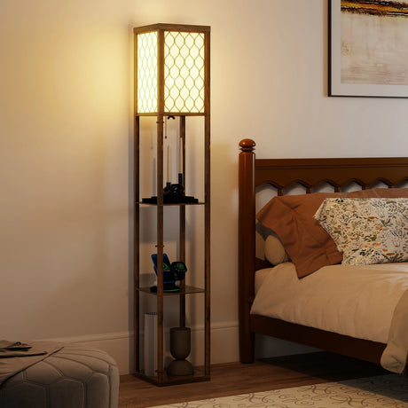 HOMCOM Three-Shelf Standing Lamp - Rustic Brown/White