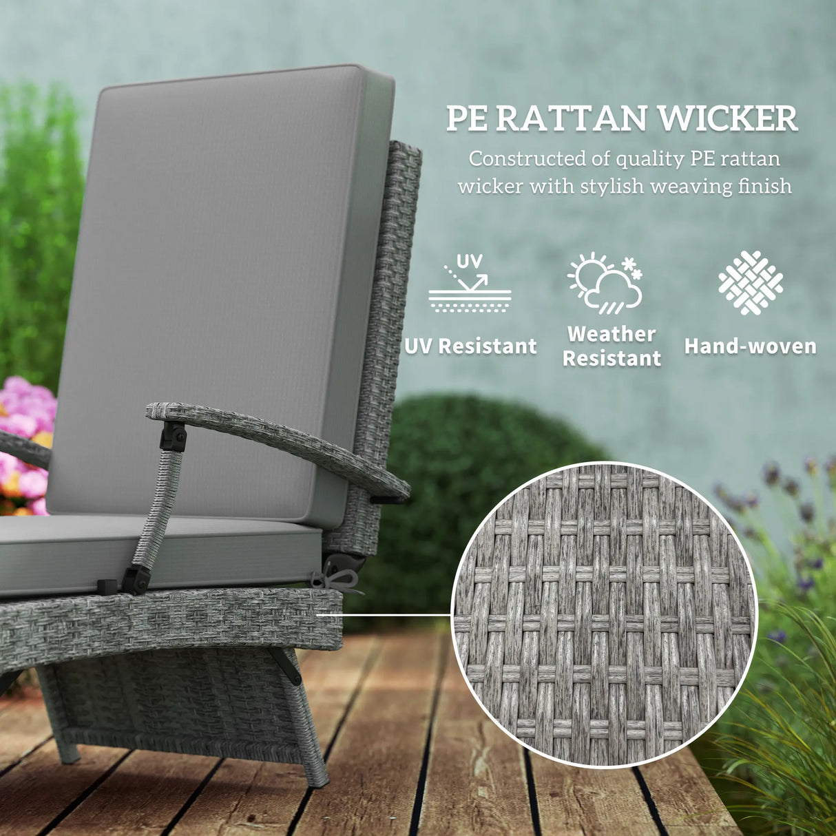 Outsunny 80 Reclining Rattan Lounger - Grey
