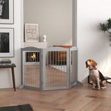 PawHut Foldable Dog Gate, Freestanding Pet Gate, with Two Support Feet, for Staircases, Hallways, Doorways - Grey