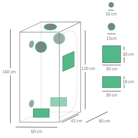 Outsunny Mylar Hydroponic Grow Tent with Adjustable Vents and Floor Tray for Indoor Plant Growing, 60 x 60 x 140cm