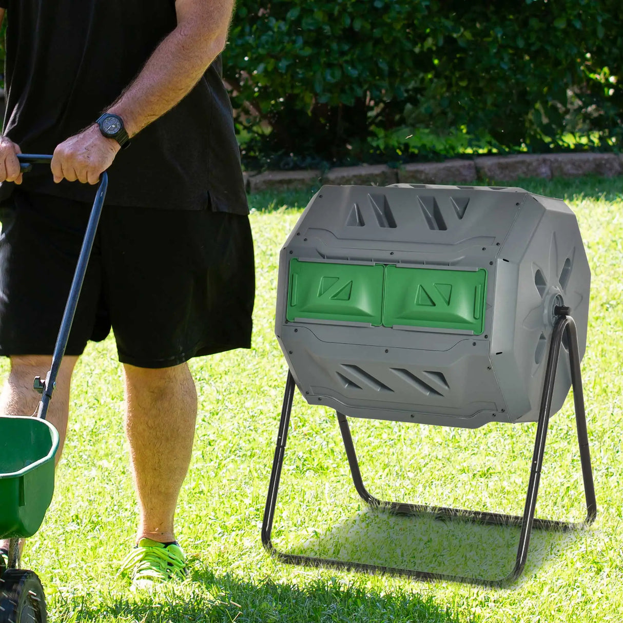 Outsunny 160L 360 Rotating Dual Chamber Composter - Grey