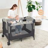 3-in-1 Foldable Baby Travel Cot with Changing Tab and Mattress-Dark Grey