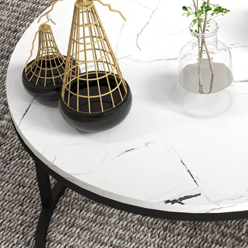 HOMCOM Set of Two Marble-Effect Stacking Tables - Black/White