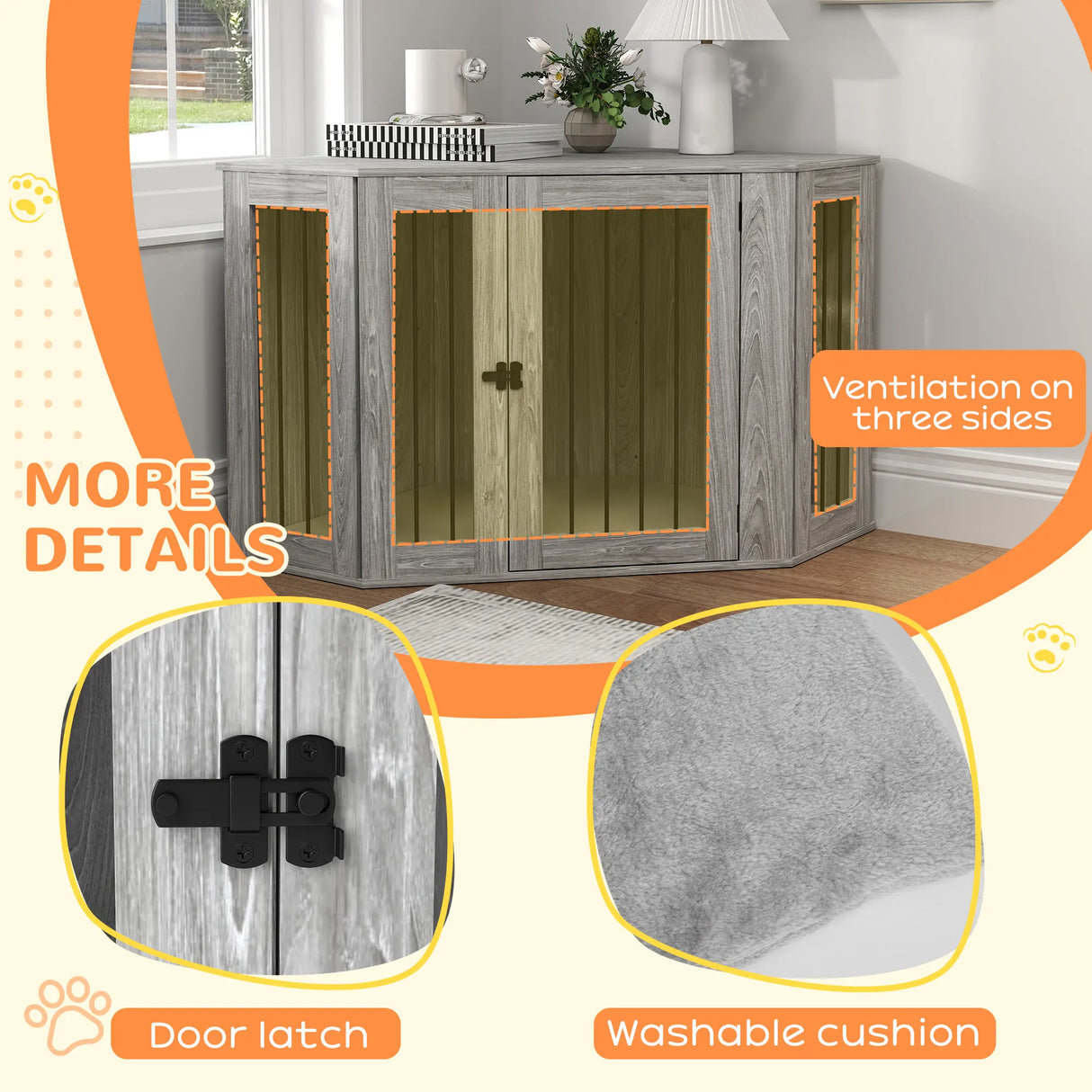 PawHut Dog Crate Furniture Side Table, with Cushion, 122 x 61 x 71cm - Grey