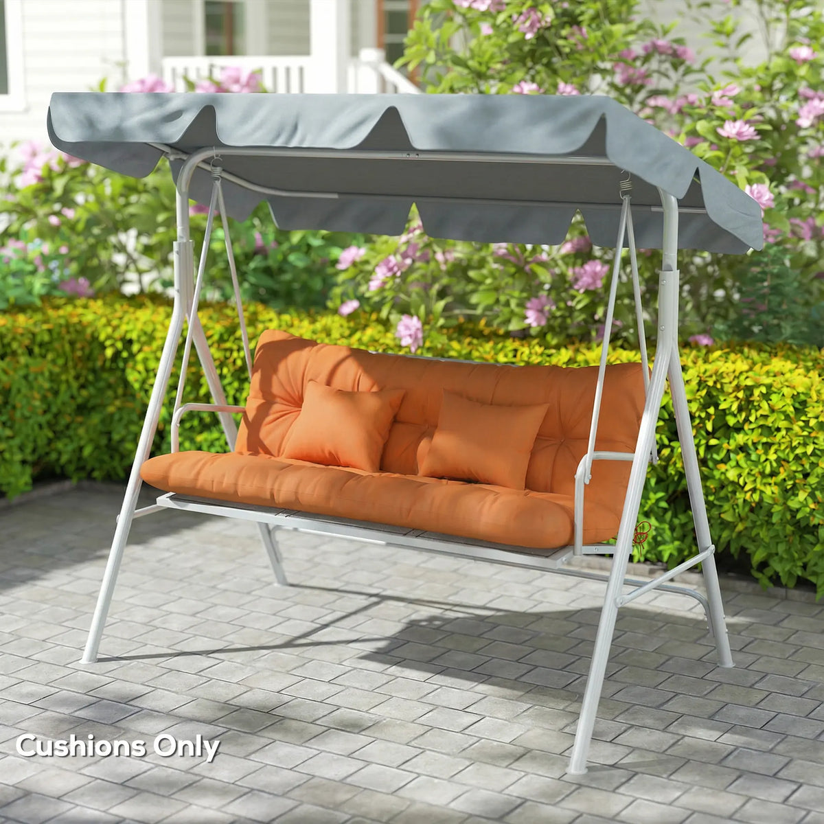 Outsunny Outdoor Seat Cushions Back Cushion with 2 Pillows, Water Repellent Seat Pads for 3-Seater Chair, Orange