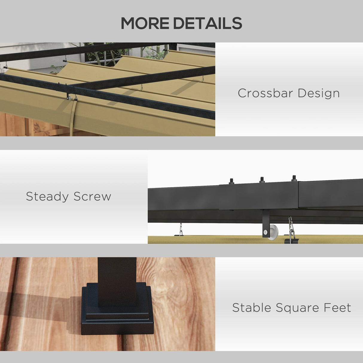 Outsunny 3x2m Metal Pergola with Retractable Roof, Garden Gazebo Canopy Shelter for Outdoor, Patio, Khaki