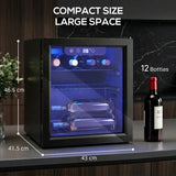 HOMCOM 12 Bottle Wine Cooler, 36 Litre Capacity, 4-16C Under Counter Drinks Beer Wine Fridge with Glass Door, LED Light, Black