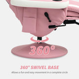 HOMCOM Manual Recliner Armchair PU Leather Lounge Chair w Adjustable Leg Rest, 135 Reclining Function, 360 Swivel, Pink