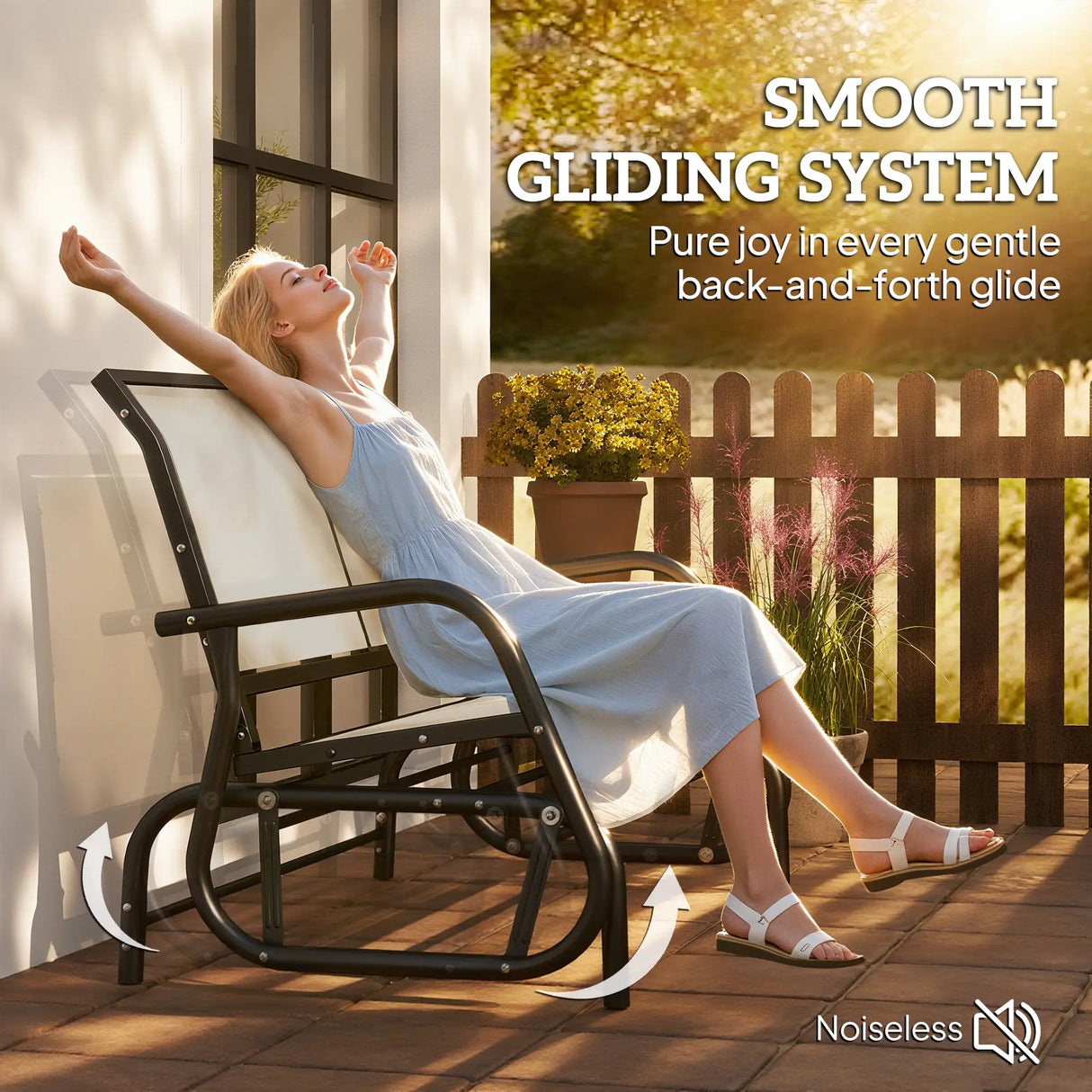 Outsunny 2-Person Outdoor Glider Bench Patio Double Swing Gliding Chair Loveseat w/Power Coated Steel Frame for Garden Patio Porch, Cream