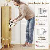 HOMCOM Narrow Shoe Cabinet, Modern Shoe Storage Cabinet with 3 Flip Drawers, Oak