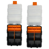 DURHAND Set Of 4 Plastic DIY Tool Storage Boxes w/ Inside Dividers Locking Lids Home Garage Organisation Stacking Arts Crafts Bolts Black Orange