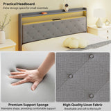 HOMCOM Floating Bed Frame, Upholstered 5ft King Size Bed, Platform Bed with RGB LED Lights and Charging Station, Grey