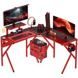 HOMCOM Gaming Desk L-Shaped Corner Computer Table for Home Office PC Workstations with Adjustable Monitor Stand Cup Holder Headphone Hook 125x125x75cm, Red