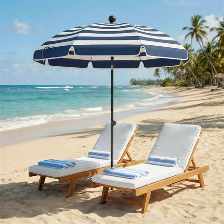 Outsunny 1.8 m Beach Umbrella Parasol with Sand Anchor, Portable 30 Tilting Patio Sun Shade with Adjustable Height, Blue/White