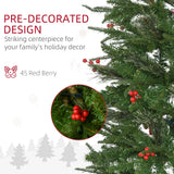 HOMCOM 7ft Pencil Artificial Christmas Tree with Realistic Branches, Red Berries, Auto Open, Green