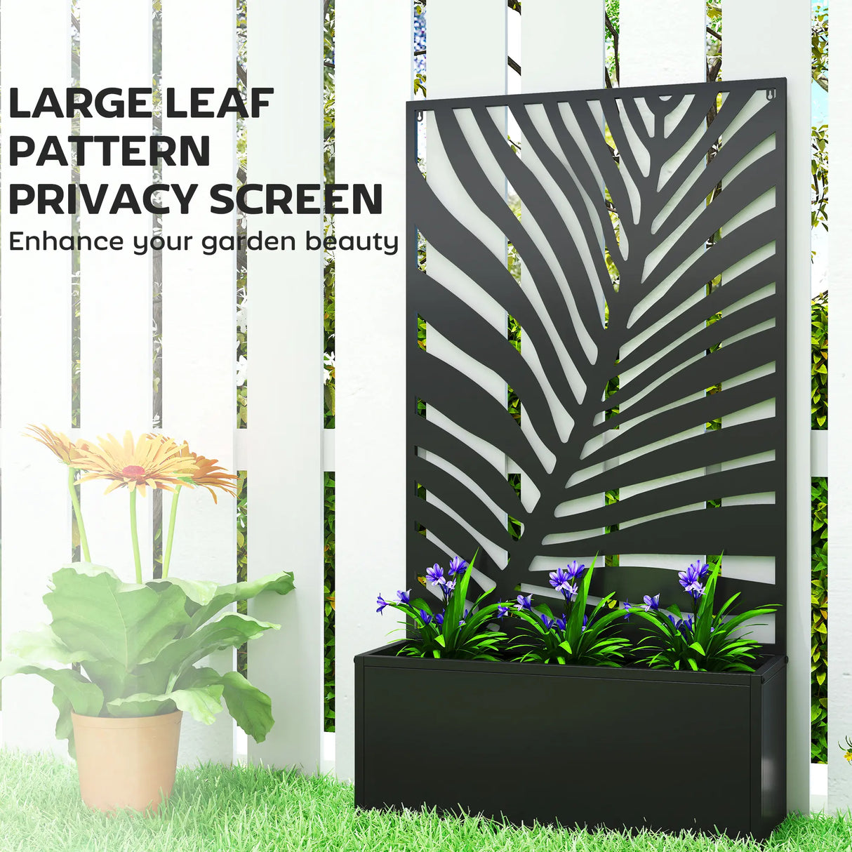 Outsunny Metal Garden Bed for Garden with Trellis, Wall Mounted or Freestanding Raised Planter with Privacy Screen