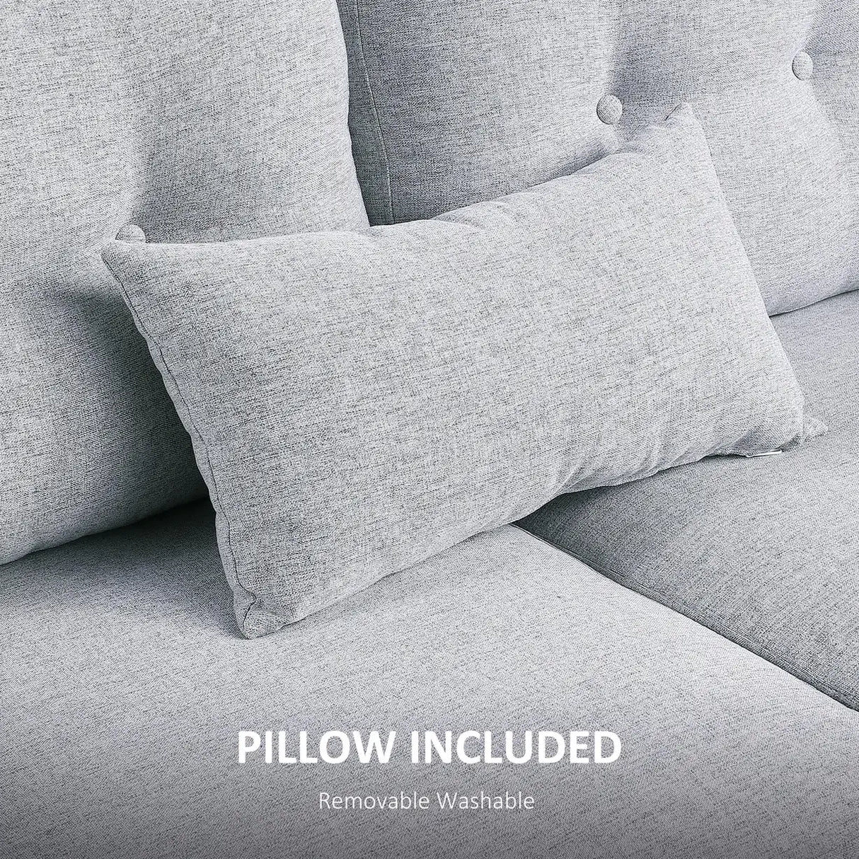 HOMCOM 2 Seater Sofa with Spring Cushion, Fabric Sofa with Wooden Legs, Modern Love Seat for Living Room, 140cm Width Tufted Couch for Bedroom, Light Grey